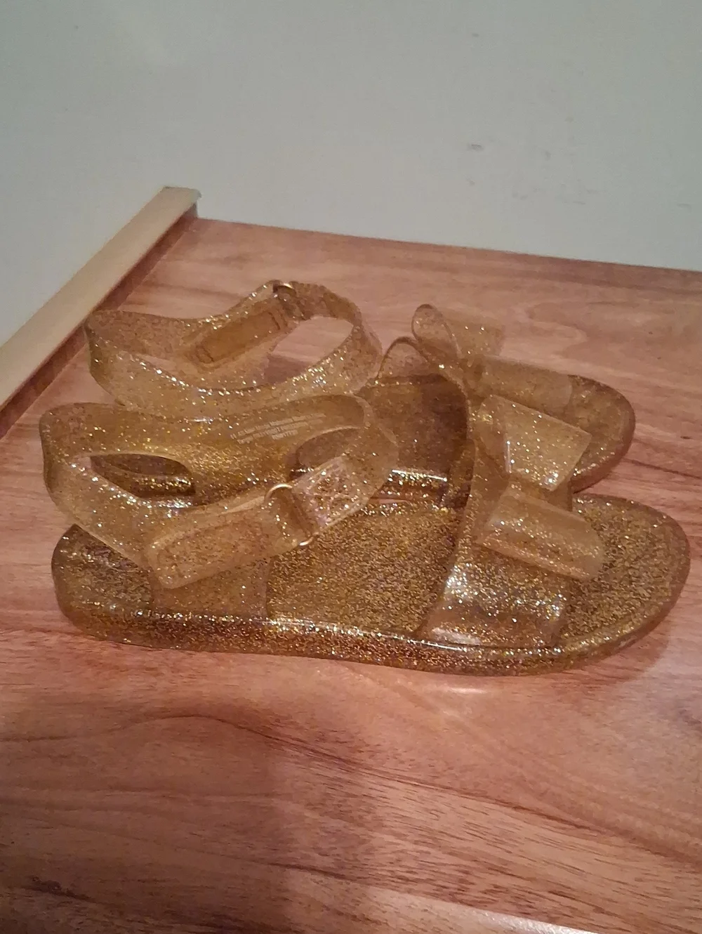 Cat & Jack Gold Glitter Bow Jelly Sandals
